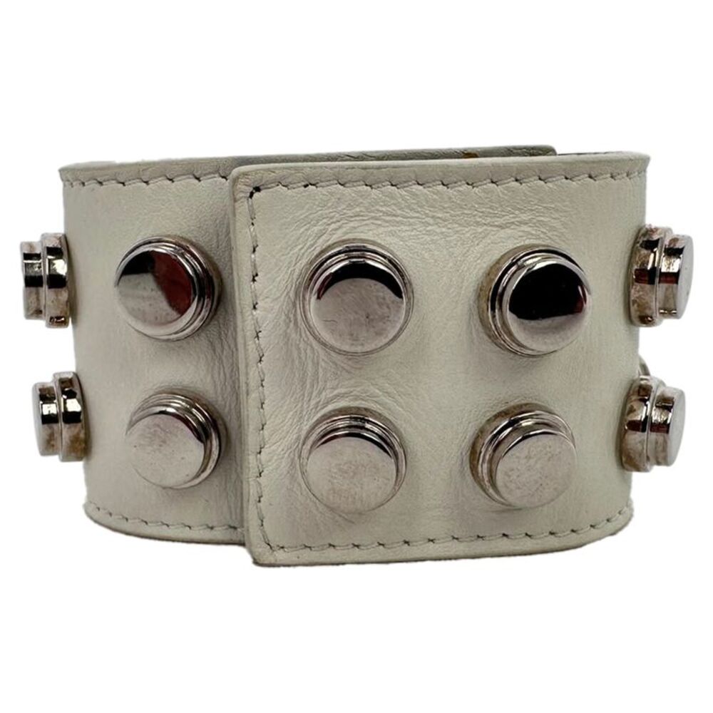 Saint Laurent Studded Wrap Bracelet in White Leather
